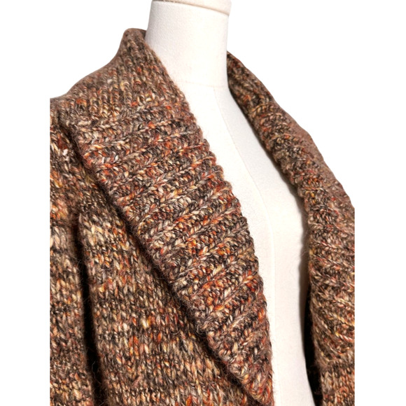 Talbots Brown Marled Shawl Collar Open Front Wool Alpaca Cardigan Medium - Picture 6 of 8